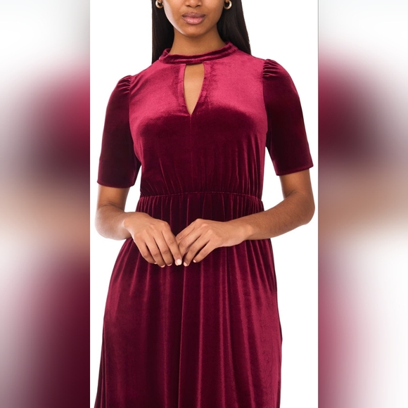 NWT - Halogen "Merlot" Velvet Stretch Flounce Hem Lined Midi Dress - Size XL - Picture 3 of 16